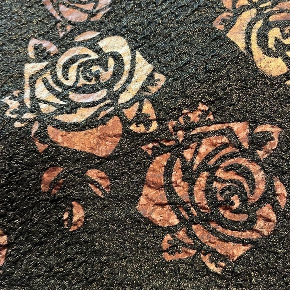 Serengeti Black Bronze Brown Rose Print 3/4 Sleeve Shift Dress Stretch Size 1X - Picture 5 of 8